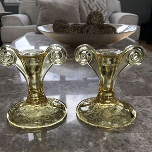 Vintage Yellow Topaz Forstoria Versailles Candle Holders